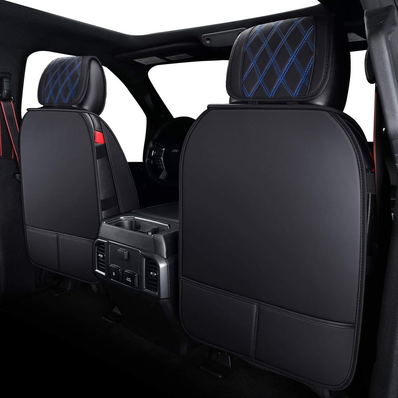 Aierxuan Front Car Seat Covers Custom Fit 2009-2026 Ford F150, 2017-2026 F250 F350 F450 Super Duty Crew Cab Regular Cab Super Cab, Automotive Vehicle Cushion with Waterproof Leather (Black and Blue) - Image 3